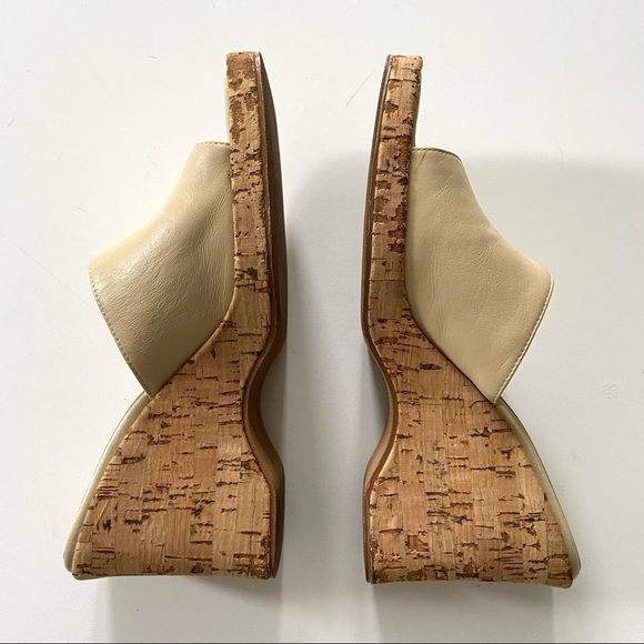 Vintage Retro Madison & Max Genuine Leather Ivory Cork Square Toe Wedge Sandal - Picture 4 of 11